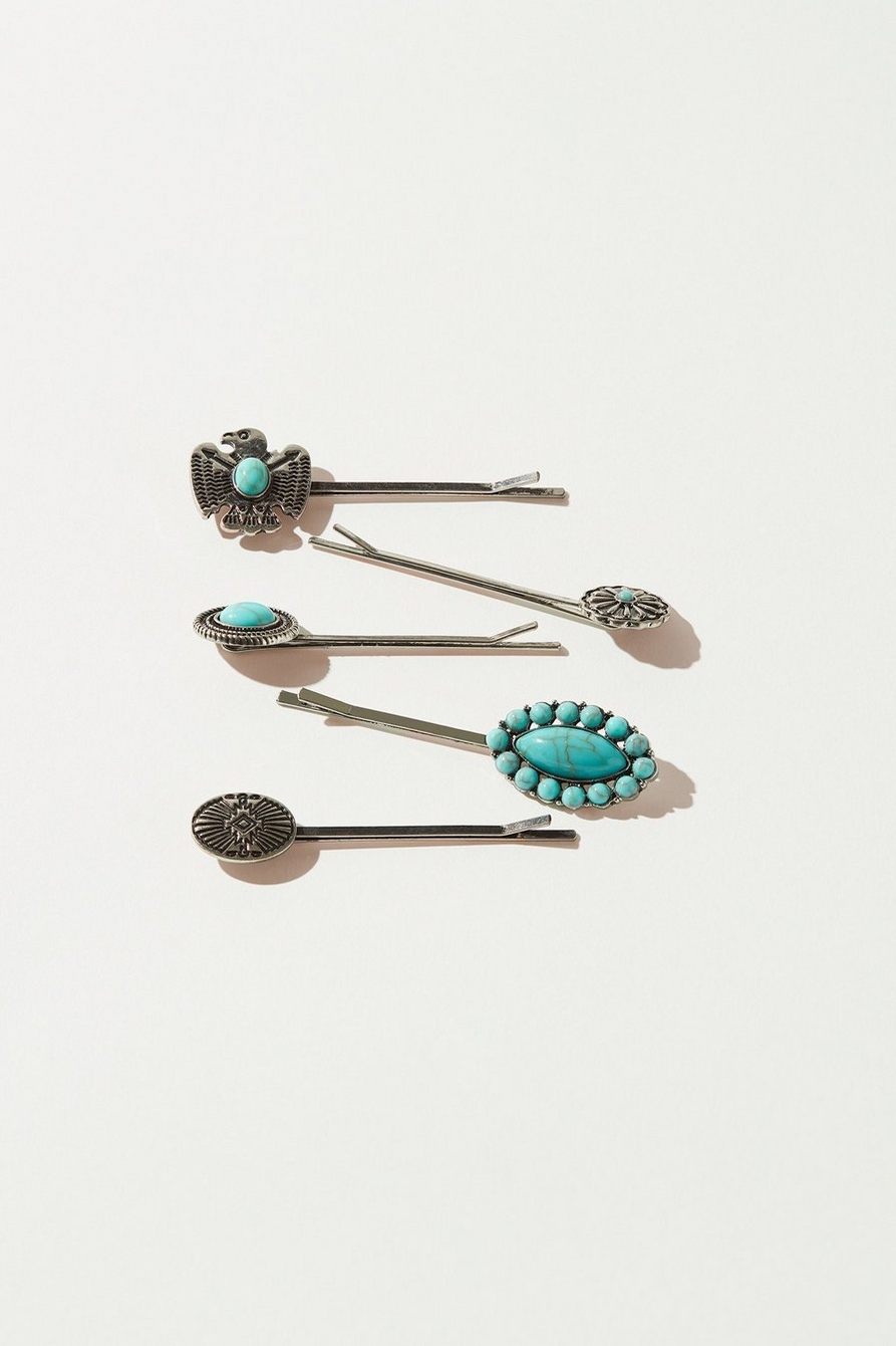 southwest turquoise barrette set